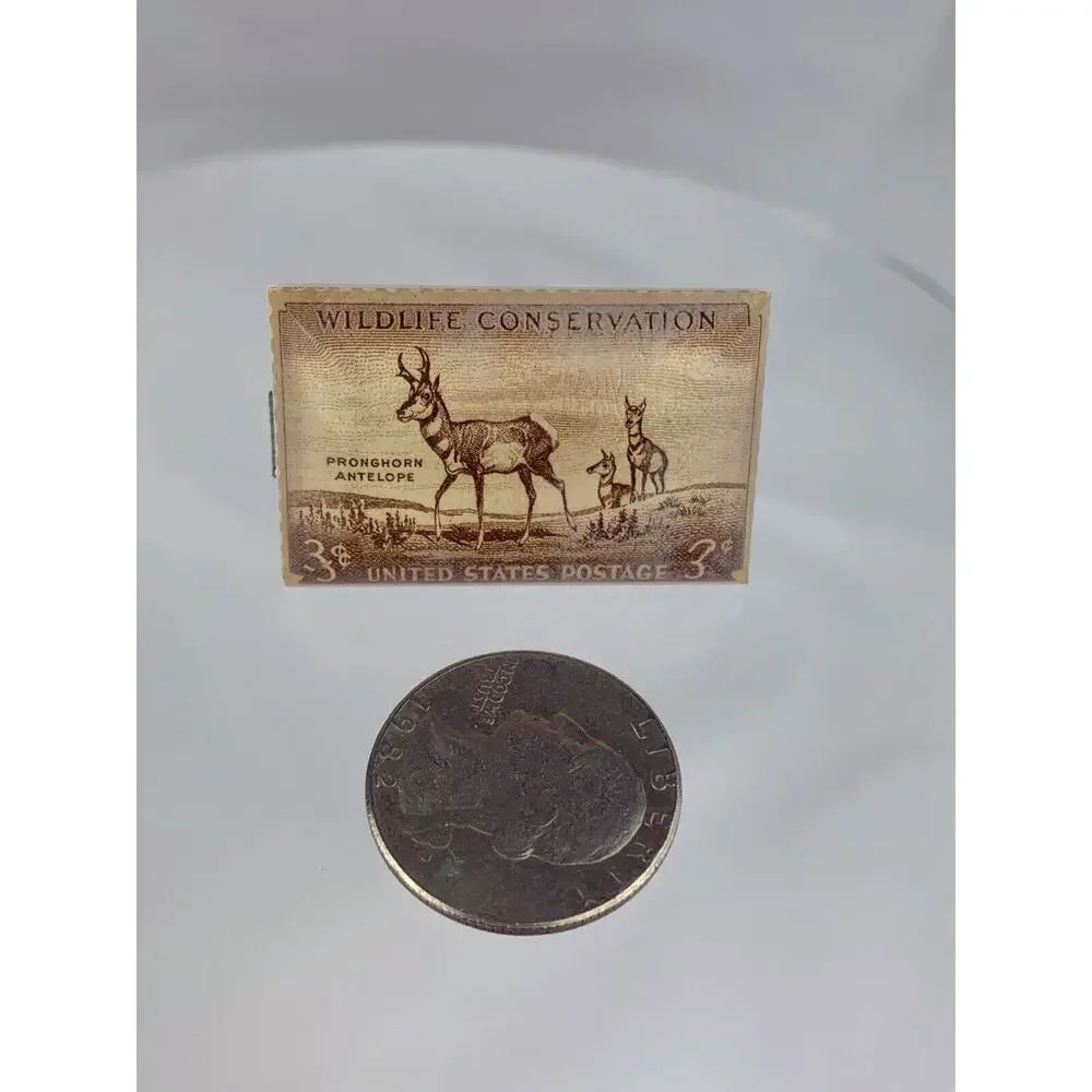 1956 Pronghorn Antelope US Postage Stamp Tie Clip Bar Wildlife Vintage